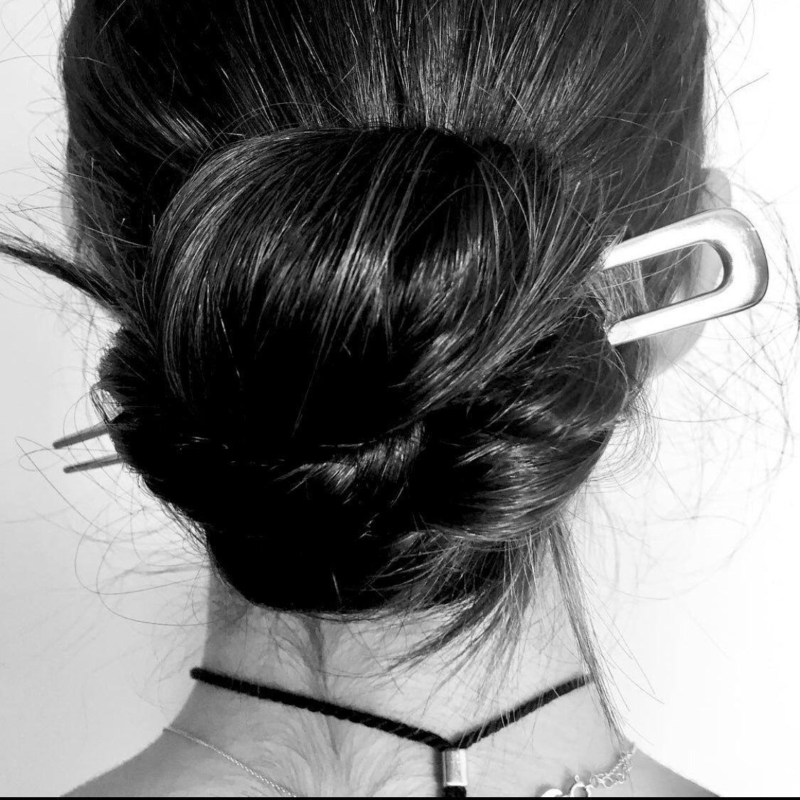 6" Steel Hairpin in a bun on model