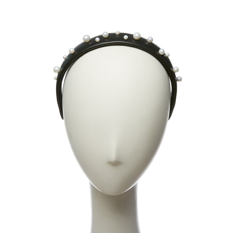 Pearl Studded Leather Headband